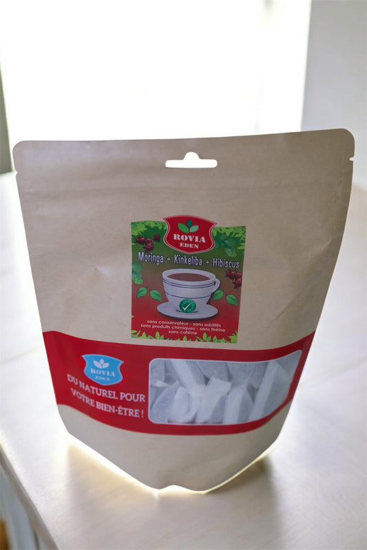 Infusion Bien-être Rovia Eden – Moringa, Kinkeliba & Hibiscus (100 % Naturel)