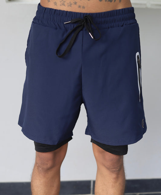 Shorts Bleu Marine Doublure en Spandex Homme