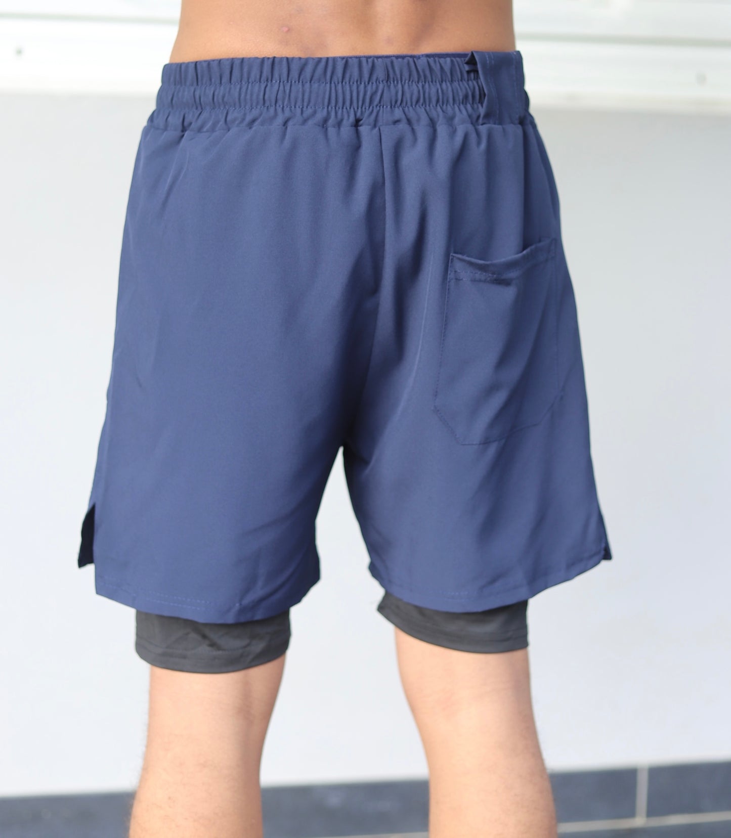 Shorts Bleu Marine Doublure en Spandex Homme