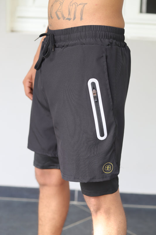 Shorts Noir Doublure en Spandex Homme